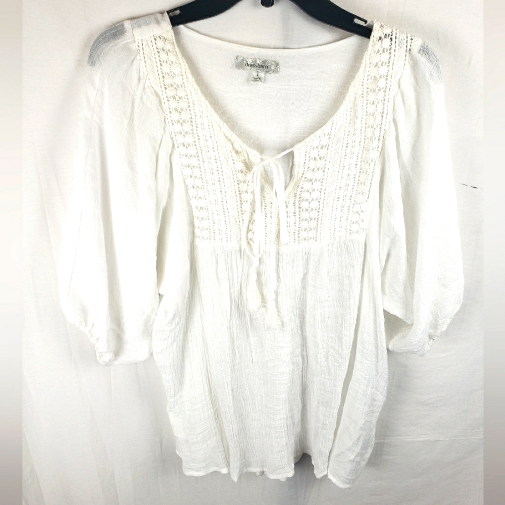 Dressbarn White Gauzy Fairycore Bohemian Short Sleeve Shirt Sz S